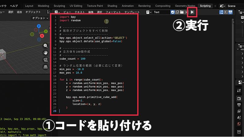 コードの貼り付けと実行